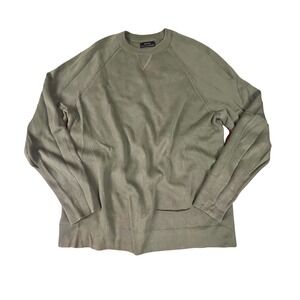 Zara Mens Knit Sweater Olive Green Crew Neck Raglan Sleeve Pullover Size Medium